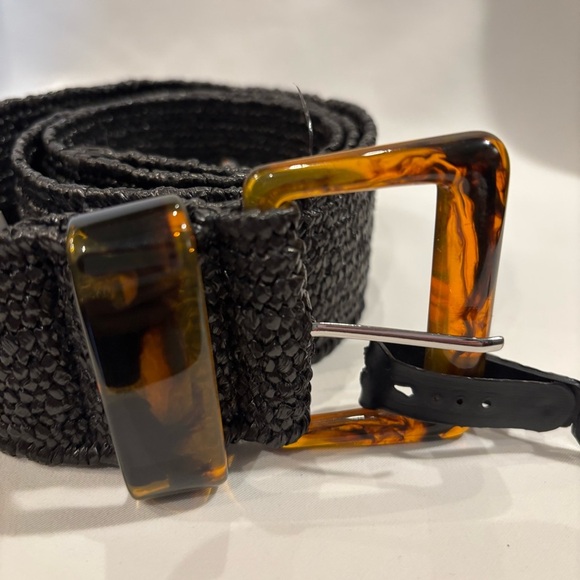 NORTHERN REFLECTIONS Raffia Style Elasticized Brown Plastic Buckle Belt NEW - Picture 2 of 7